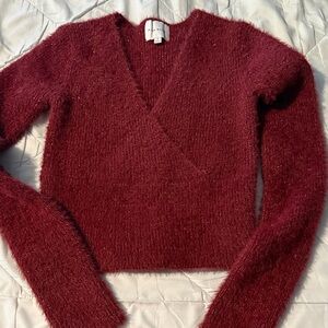 Pink Rose Deep Red V-Neck Sweater